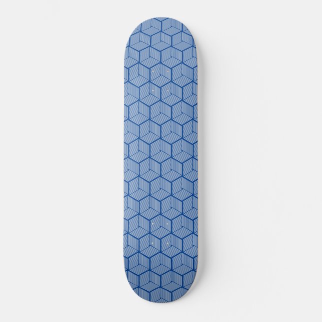 Blue Striped Cubes Skateboard (Front)