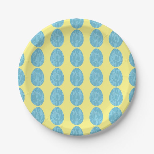Blue Striped Easter Eggs Paper Plate (Front)