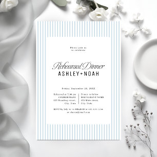 Blue Striped Elegance Classy Rehearsal Dinner Invitation