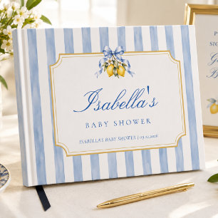 Blue Striped Elegant Lemon Baby Shower Guest Book