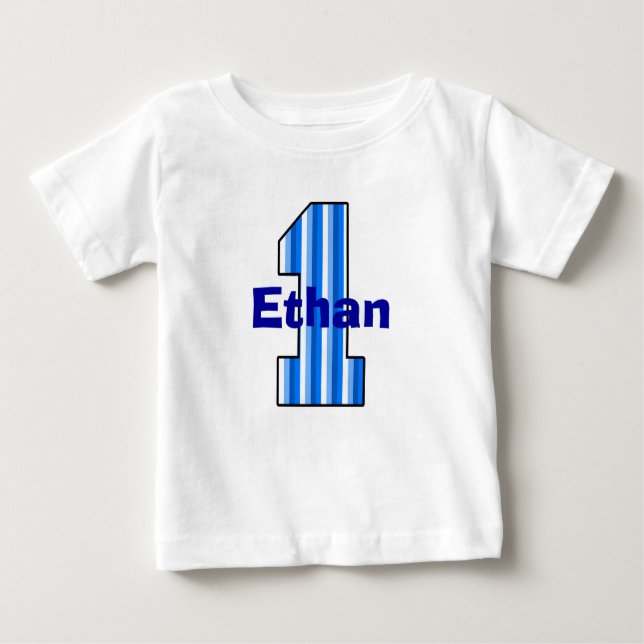 Blue striped First Birthday Boy Shirt (Front)