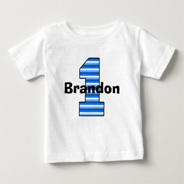 Blue Striped First Birthday Boy Shirt (Front)