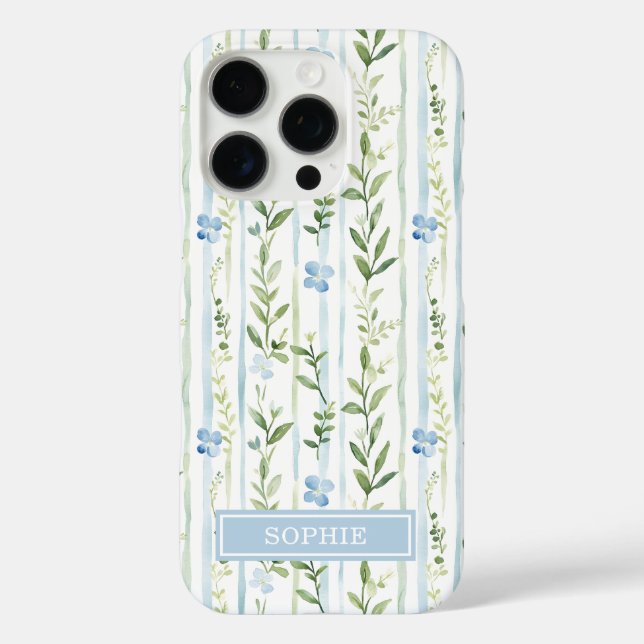 Blue Striped Floral Personalised Case-Mate iPhone Case (Back)