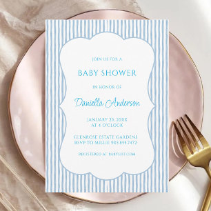 Blue Striped Gingham Baby Shower Baby Brunch Invitation