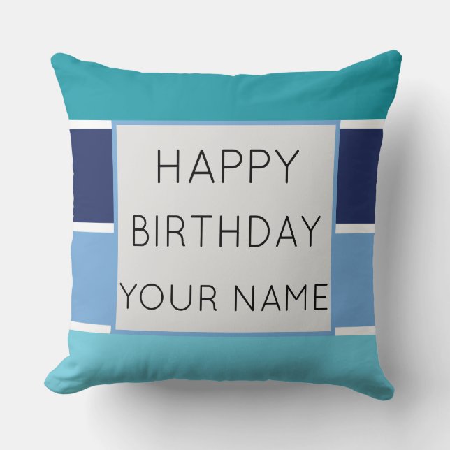 Blue Striped Happy Birthday Cushion (Front)