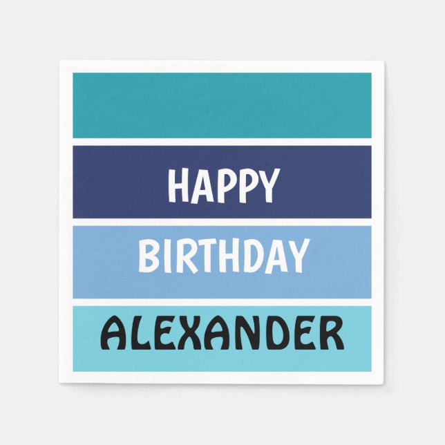 Blue Striped Happy Birthday Napkin (Front)