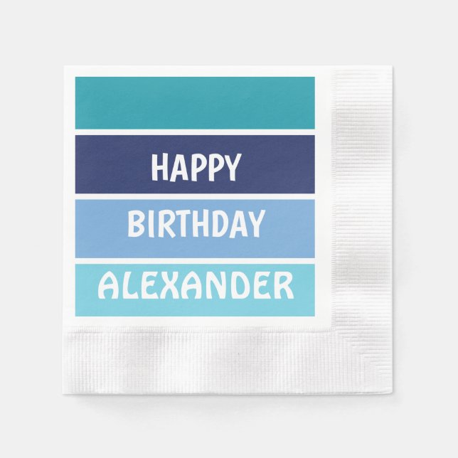 Blue Striped Happy Birthdy Napkin (Front)
