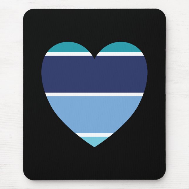 Blue Striped Heart Mouse Pad (Front)