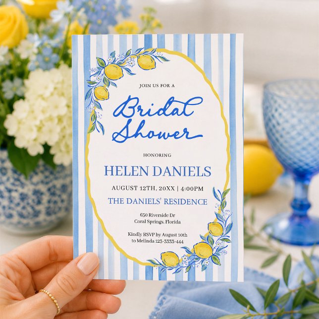 Blue Striped Lemon Bridal Shower  Invitation (Creator Uploaded)