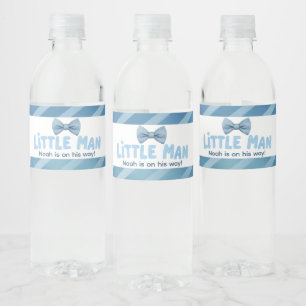 Blue Striped Little Man Baby Shower  Water Bottle Label