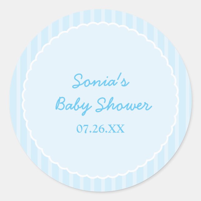 Blue Striped Modern Party Shower Sticker Label (Front)