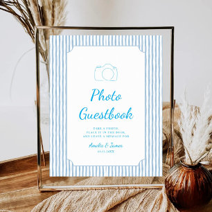 Blue Striped Modern Wedding Guestbook Sign Poster