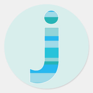 Blue Striped Monogram - Letter J Classic Round Sticker