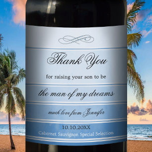 Blue Striped Mother In Law Wedding Wine Label