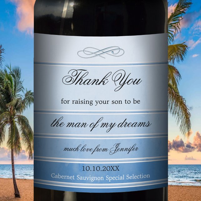 Blue Striped Mother In Law Wedding Wine Label (Creator Uploaded)