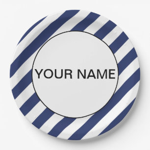 Blue Striped Name Template Paper Plate