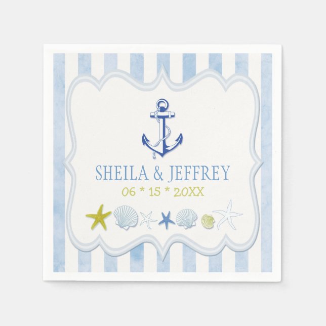Blue Striped Nautical Wedding Napkin (Front)