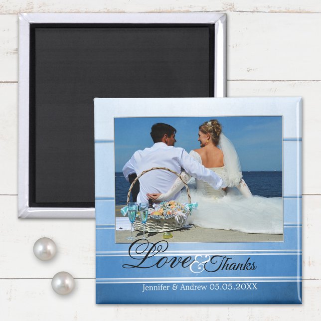Blue Striped Nautical Wedding Photo Magnet (Creator Uploaded)