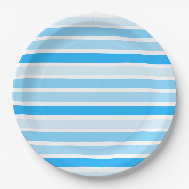 Blue Striped Paper Large Paper Plates (Front)
