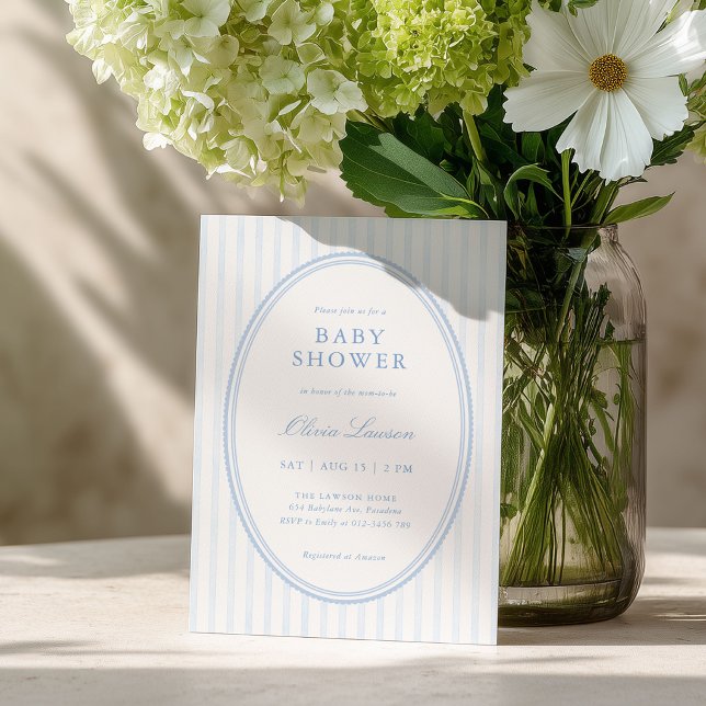 Blue Striped Preppy Baby Shower Invitation (Creator Uploaded)