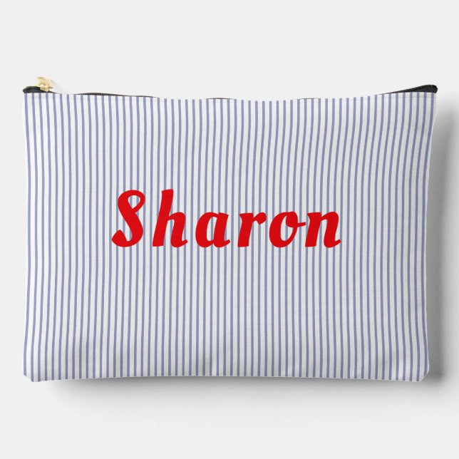 Blue striped, red letters accessory pouch. pouch (Front)