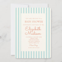 Blue Striped Retro Baby Shower Invitation