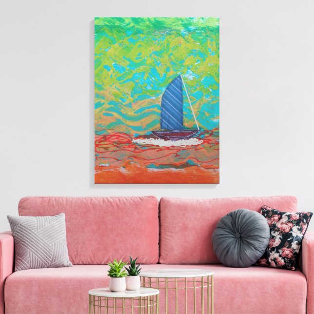 Blue Striped Sail Stretched Canvas Print (Insitu(LivingRoom))