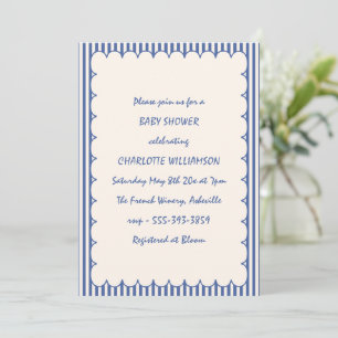 Blue Striped Scalloped Coastal Modern Baby Shower Invitation