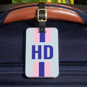 Blue striped Shadow Monogram retro vintage phone Luggage Tag