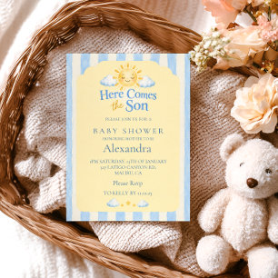 Blue Striped Sunshine Baby Shower Invitation