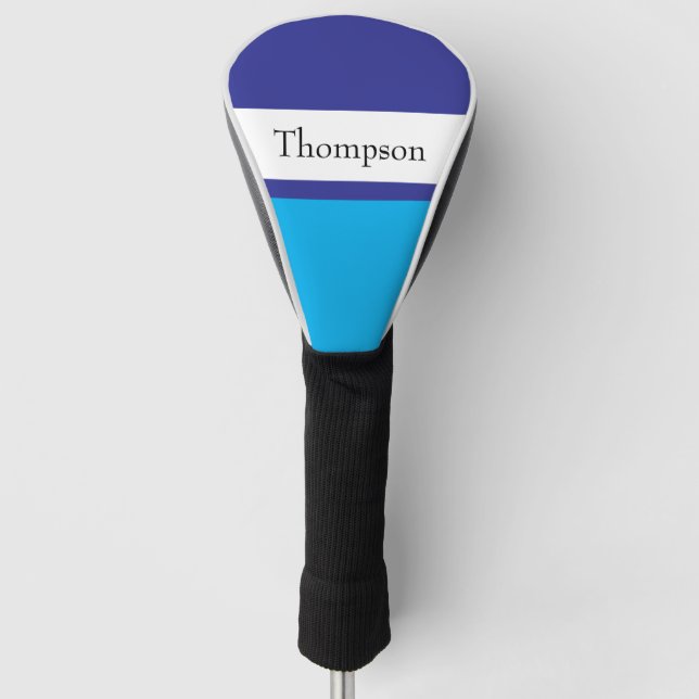 Blue Striped Surname Name Custom  Golf Head Cover (Front)