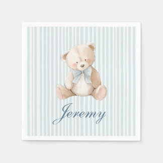 Blue Striped Teddy Bear Baby Boys Birthday Napkins