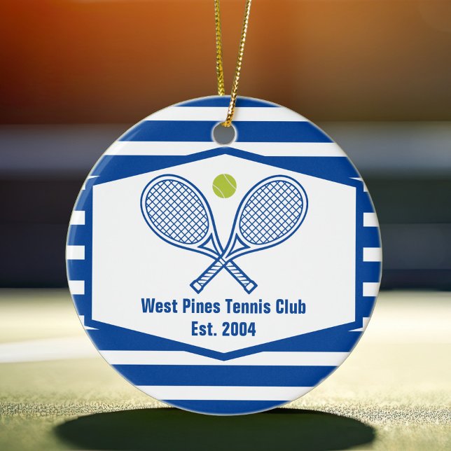 Blue Striped Tennis Custom Country Club Ceramic Tree Decoration (Creator Uploaded)