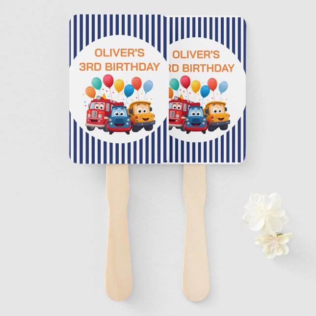Blue Striped Truck Birthday Theme Set of Fans (Front and Back)