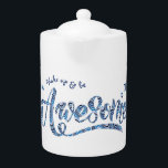 Blue Striped  "Wake up & be Awesome" Motivational<br><div class="desc">Wake up and be awesome with your morning tea or coffee!   This playful teapot has the elegant lettering of “Awesome" in colourful wavy rainbow pattern.</div>