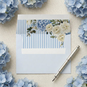 Blue Striped Watercolor Floral Envelope