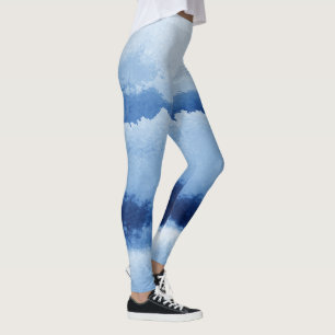 Blue Striped Watercolor Leggings
