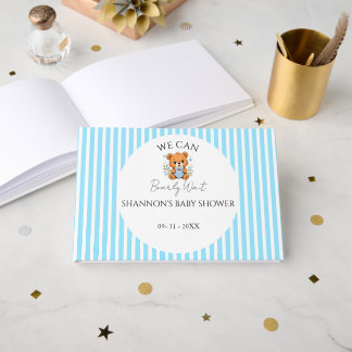 Blue Striped We can Barely wait baby shower Guest Book