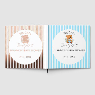 Blue Striped We can Barely wait baby shower Guest Book