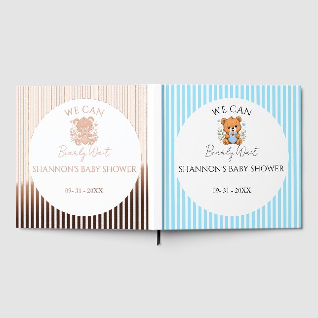 Blue Striped We can Barely wait  baby shower Guest Book (Full)