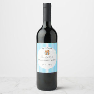 Blue Striped We can bearly wait baby shower Wine Label