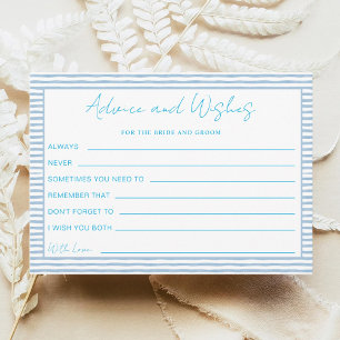 Blue Striped Wedding Advice Wishes Bride Groom Holiday Card