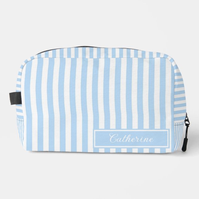 Blue Stripes Abstract Retro Pretty & Trendy Dopp Kit (Front)
