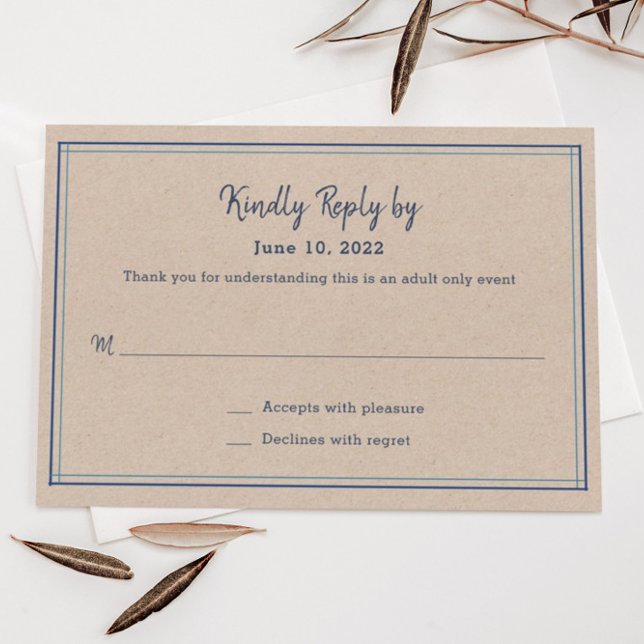 Blue Stripes Adult Only Wedding RSVP Card (Creator Uploaded)