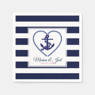 Blue Stripes And Anchor in the Heart Napkin