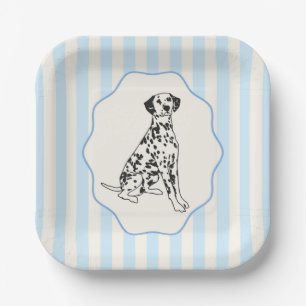 Blue Stripes and Black Dalmatian Dog Paper Plate