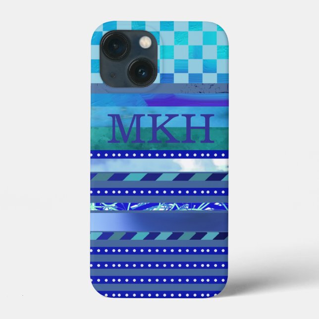 Blue stripes and chess custom initials Case-Mate iPhone case (Back)