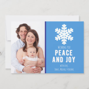 Blue Stripes and Snowflake Photo Christmas Card