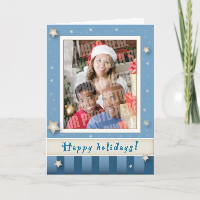 Blue stripes and stars holiday card (Front)