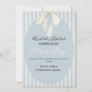 Blue Stripes Baby Boy Announcement Aqeeqah Invite